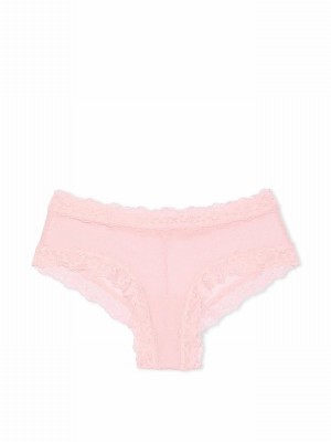 Pink Victoria Secret Pretty Blossom Sequins Cheeky Mesh Underwear | JZSNH9147