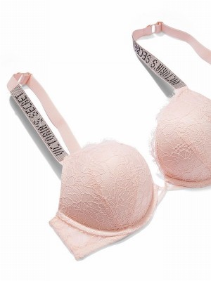 Pink Victoria Secret Purest Bombshell Shine Strap Add 2 Cups Push Up Lace Bras | VTWZL9584