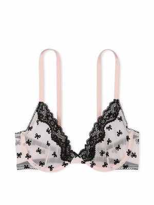 Pink Victoria Secret Purest Bows Flocked Unlined Demi Bras | KYQUX6903