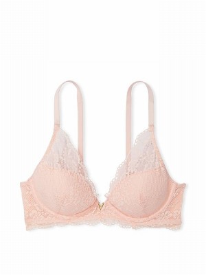 Pink Victoria Secret Purest Lace Half Pad Plunge Bras | BKSUE7493