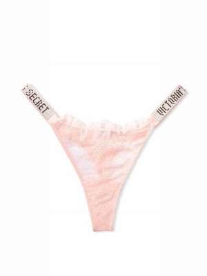 Pink Victoria Secret Purest Lace Thong Shine Strap Underwear | UYOCI1254