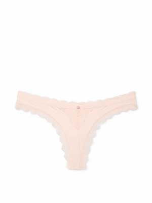 Pink Victoria Secret Purest Lace Trim Thong Underwear | YJOGW5769