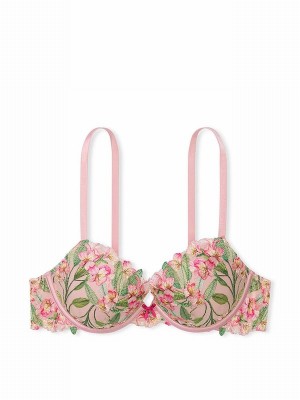 Pink Victoria Secret Push Up Lily Embroidery Bras | QEVHF2319