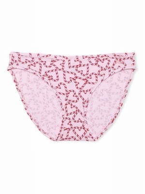 Pink Victoria Secret Tulip Candy Cane Heart Print Bikini Cotton Underwear | FGQXO6127