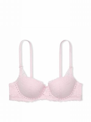 Pink Victoria Secret Tulip Diamante Balcony Lace Bras | CIFHG7435