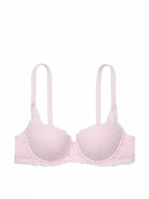 Pink Victoria Secret Tulip Diamante Balcony Lace Bras | XGBMI3978