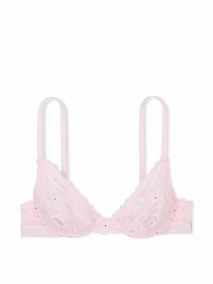 Pink Victoria Secret Tulip Diamante Plunge The Wink Lace Bras | HBACW0438