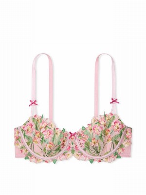 Pink Victoria Secret Unlined Balcony Lily Embroidery Bras | CONUX8107