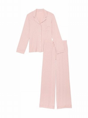 Pink Victoria Secret Zinc Foil Heart Dot Modal Long Nightwear | MBJGT9062