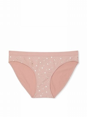 Pink / Beige Victoria Secret Zinc Heart Foil Nude Bikini Underwear | NQATO4071