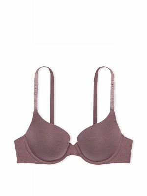 Pink / Purple Victoria Secret Cocoa Blush Logo Strap Full Cup Push Up Bras | KVYAR0714