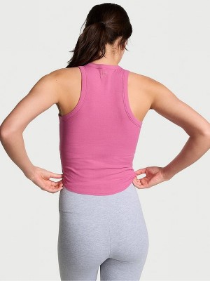 Pink / Purple Victoria Secret Violet High Neck Shrunken Rib Tops | JRLSQ9137