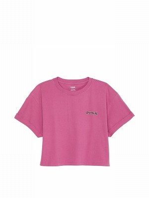 Pink / Purple Victoria Secret Violet Oversized Crop Sleeve T Shirts | EUJHD0362