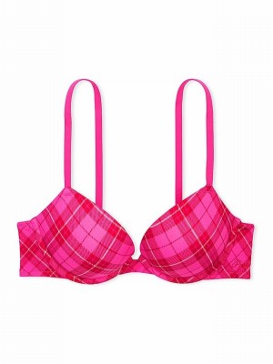 Pink / Rose Victoria Secret Plaid Super Push Up Bras | WHRYN0732