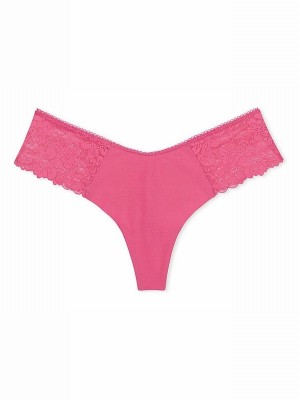 Pink / Rose Victoria Secret Thong No Show Lace Trim Hipster Underwear | REDBM7964