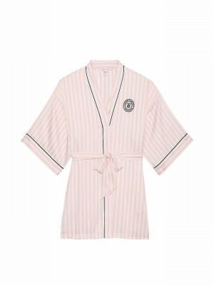 Pink / Stripes Victoria Secret Iconic Satin Piped Robe Nightwear | JIFAU4720