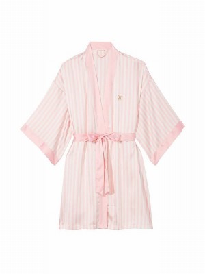 Pink / Stripes Victoria Secret Iconic Satin Robe Lingerie | UIWJL6854