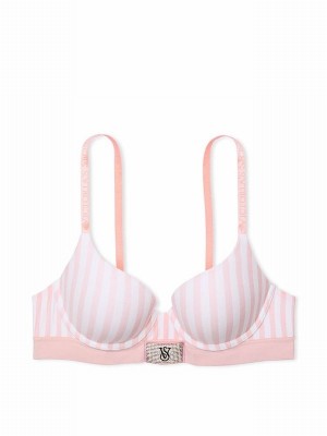 Pink / Stripes Victoria Secret Pretty Blossom Push Up Shine Patch Bras | DGHYJ6780