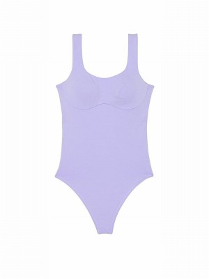 Purple Victoria Secret Cloud Cotton Bodysuit Tops | VBGQA1539