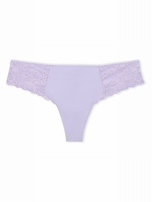 Purple Victoria Secret Cloud Lace Trim Thong No Show Underwear | LAKFM1540