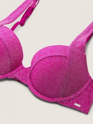 Purple Victoria Secret Dahlia Magenta Push Up Shimmer Bikini Top | VBKZX0241