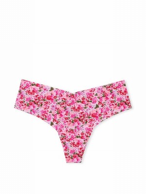 Purple Victoria Secret Delicate Violet Floral Thong Underwear | UZANC0639