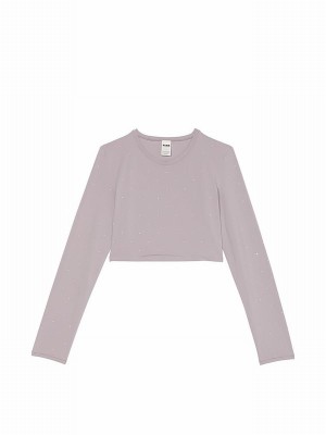 Purple Victoria Secret Dusty Diamanate Long Sleeve Soft Stretch Cropped T Shirts | DRNZK1463