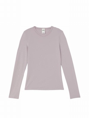 Purple Victoria Secret Dusty Diamante Long Sleeve Soft Stretch T Shirts | ATDFM0618