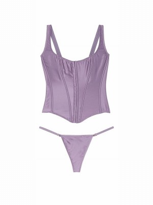 Purple Victoria Secret Frozen Plum Archive Satin Corset and Knicker Set Lingerie | IZQWH6048