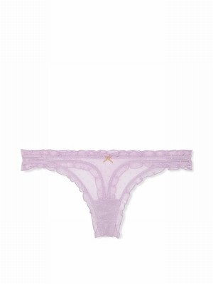 Purple Victoria Secret Hope Thong Dot Mesh Ruffled Underwear | GDNTZ0195