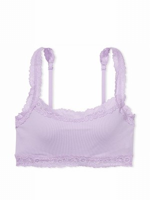 Purple Victoria Secret Pastel Lilac Lace Trim Rib Seamlesslette Bras | QATIJ2459