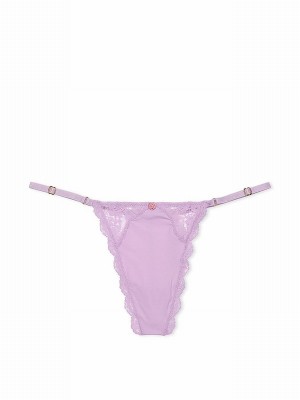 Purple Victoria Secret Silky Lilac Lace Trim G String Underwear | GVJMW9183