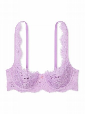 Purple Victoria Secret Silky Lilac Lace Lightly Lined Balcony Bras | LFWND0347