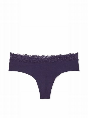 Purple Victoria Secret Stained Glass Lace Waist Thong Underwear | COMHG9037