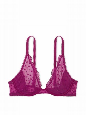 Purple Victoria Secret Thriller Plunge Star Chaser Lace Unlined Bras | FIMLK9316