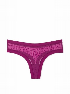 Purple Victoria Secret Thriller Thong No Show Star Mesh Underwear | ZEBIC4169