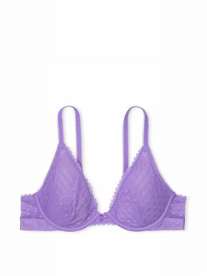 Purple Victoria Secret Wysteria Dainty Dot Plunge Lace Bras | MYZIG1543