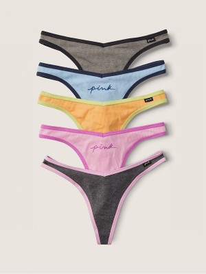 Purple / Black / Grey Victoria Secret Print Thong Cotton Multipack Underwear | RKYED7186