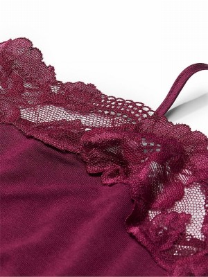 Purple / Dark Red Victoria Secret Plum Rouge Modal Straight Neck Slip Lingerie | TQDRM2789