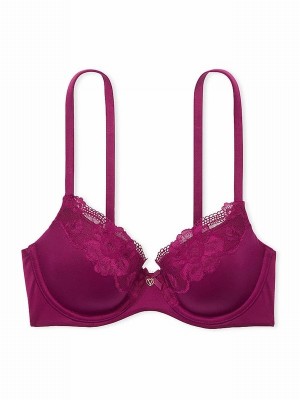 Purple / Dark Red / Purple Victoria Secret Plum Rouge Lace Trim Demi Bras | UAXOI0738
