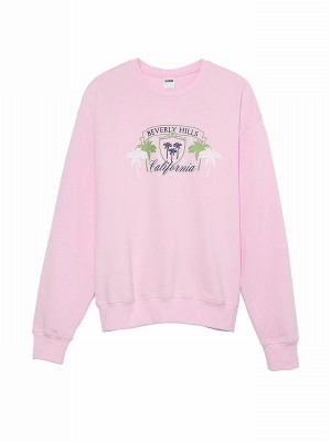 Purple / Pink Victoria Secret Spring Orchid Beverly Hills Fleece Sweatshirts | HUVWS4576
