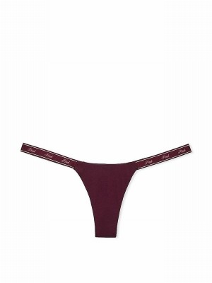 Purple / Rose Victoria Secret Cotton Logo Mini Scoop Thong Underwear | FQAHX1978