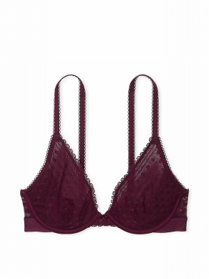 Purple / Rose Victoria Secret Dainty Dot Plunge Lace Bras | PTKGM1754