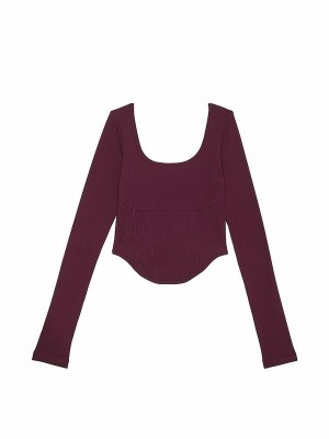 Purple / Rose Victoria Secret Long Sleeve Cotton Corset Top Tops | WSAKQ0564