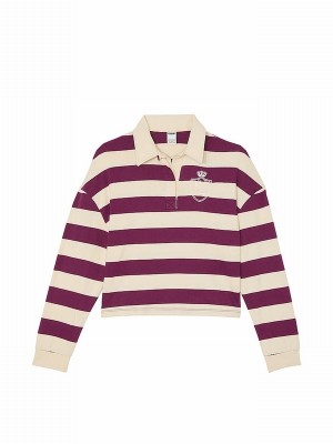 Purple / Rose / Stripes Victoria Secret Long Sleeve Rugby T Shirts | SDAPF6730