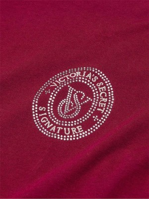 Red Victoria Secret Campari Rhinestone Graphic London Cotton Long Nightwear | JQVES2153