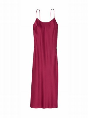 Red Victoria Secret Campari Satin Maxi Slip Nightwear | DPJOQ4798