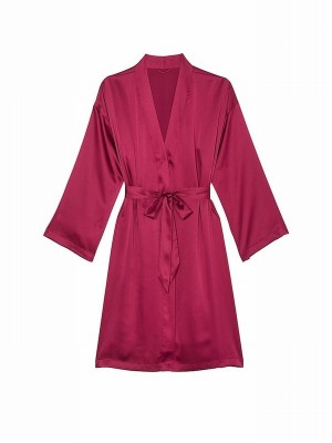 Red Victoria Secret Campari Satin Midi Robe Nightwear | EBSJZ9542