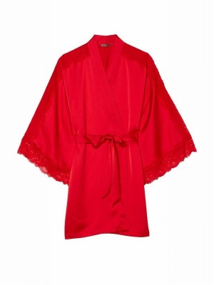 Red Victoria Secret Lipstick Lace Inset Robe Nightwear | XZAJS8294