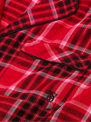 Red Victoria Secret Lipstick Lovely Plaid Flannel Long Nightwear | NMHQO7061